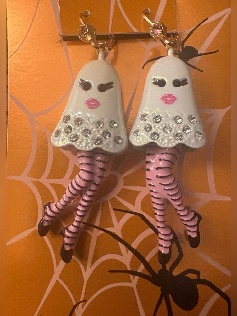 BETSEY JOHNSON Halloween Sexy Dancing Long-Legged Ghosts Earrings NEW NWT - Picture 2 of 6